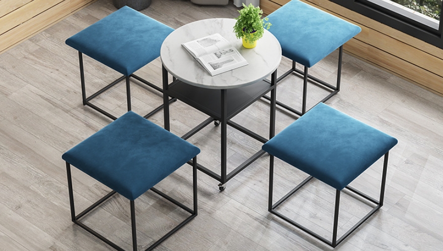 Multi-Functional Ottoman Dining Table & Chairs Set 02