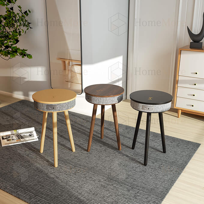 Classic Round Side Table With Bluetooth Speaker & Charger Reduce energy saving consumption