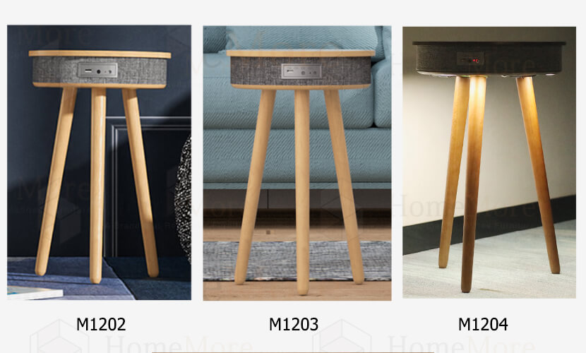 Classic Round Side Table With Bluetooth Speaker & Charger Features
