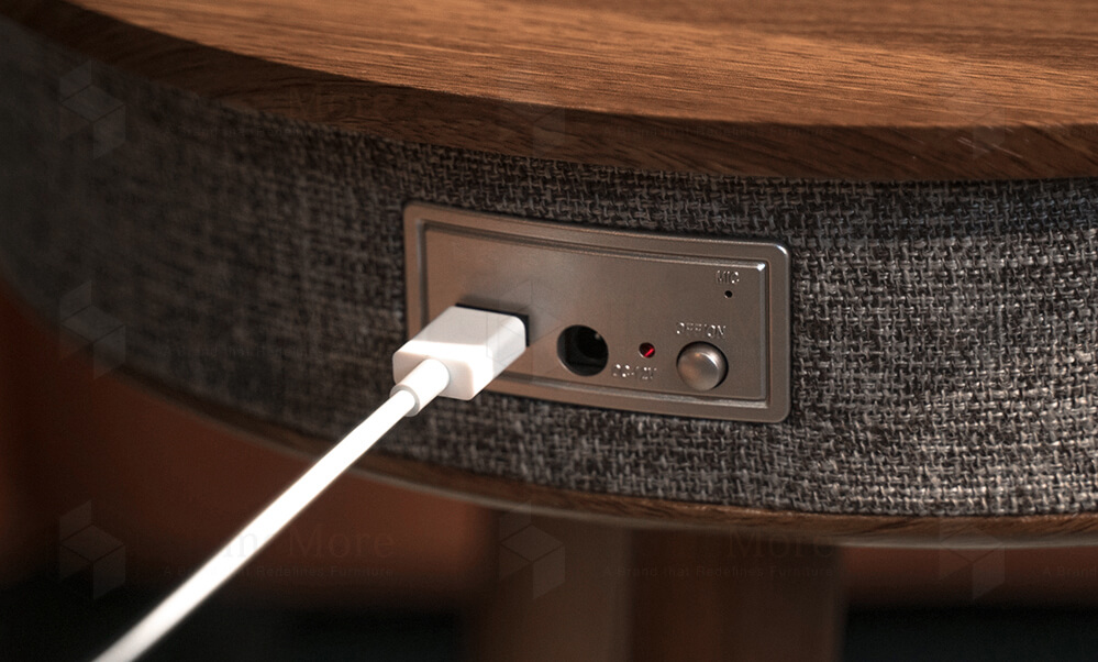 Classic Round Side Table With Bluetooth Speaker & Charger USB Charging