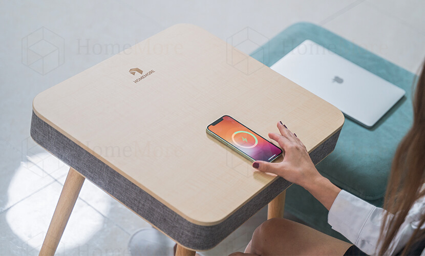15w QI Wireless Charging Square Side Coffee Table With Speaker