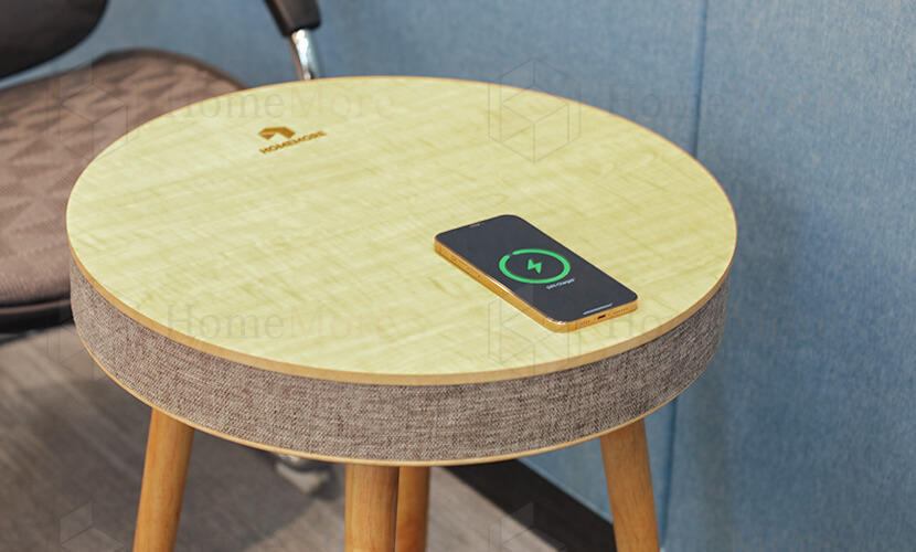 15w QI Wireless Charging Round Side Coffee Table With Speaker