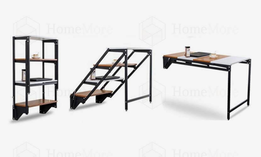 2 IN 1 System Wear Resistant Wood & Metal Material Wall Mounted Dining Table & Shelf