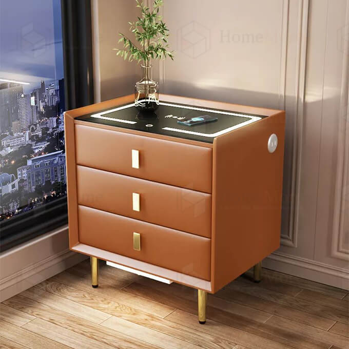 Black Square 3 Drawer Bedside Table With Charger 04