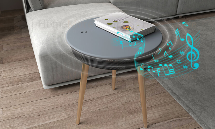 360° Surround Sound Field Round Side Table With Speaker & Charger