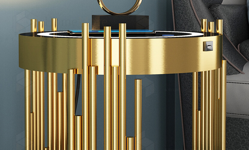 Metal Art Round Table With Drawer & Charger Tempered Glass Top 02