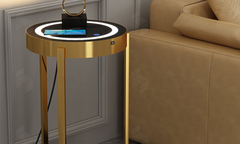 5W Wireless charging Metal Art Round End Table With Charger