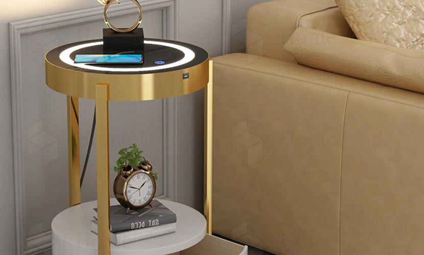 5W Wireless charging Metal Art End Table Double Layer