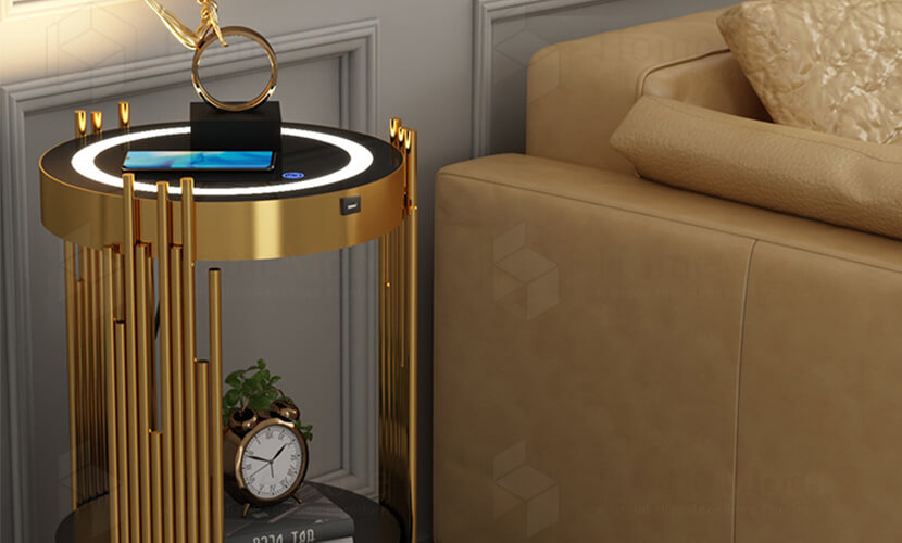 5W Wireless charging Metal Art Round Table With Drawer & Charger