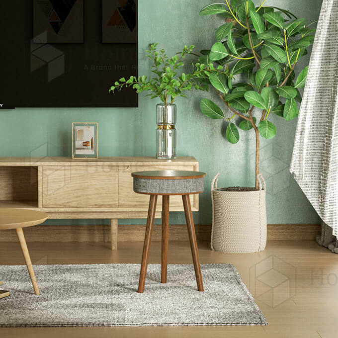 Classic Round Side Table With Bluetooth Speaker 01