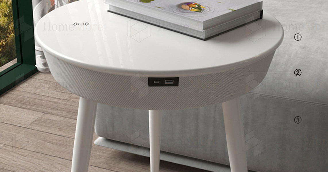 Round Side Table With Speaker & Charger Features Round Side Table With Speaker & Charger