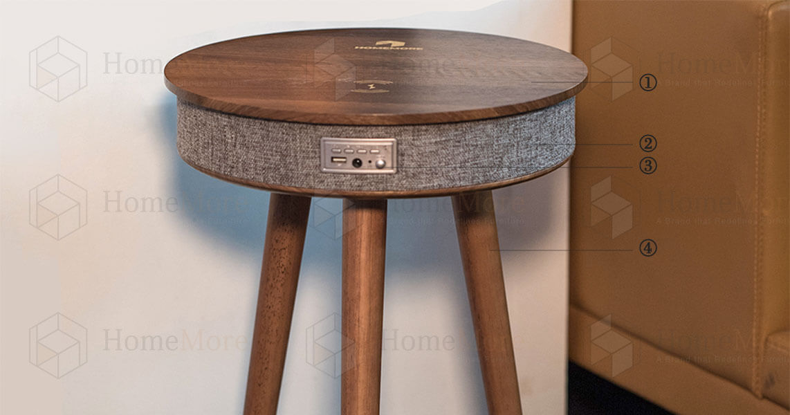 Round Classic Side Table Speaker With LED Light Features