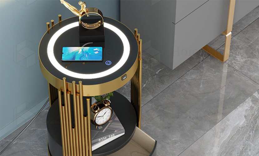 tempered glass table top Metal Art Round Table With Drawer & Charger
