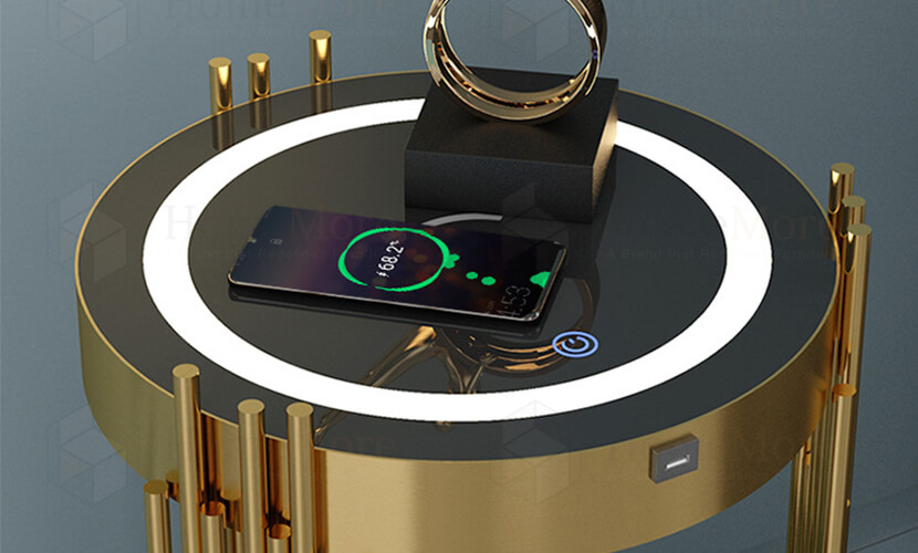 Metal Art Round Table With Drawer & Charger Tempered Glass Top