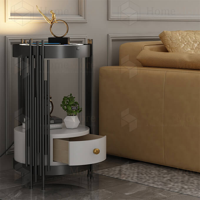 Metal Art Round Table With Drawer & Charger 02