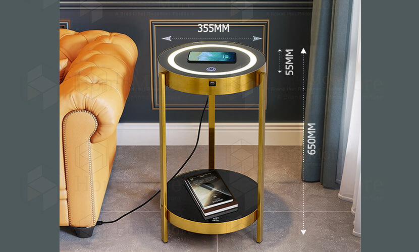 Metal Art Round End Table With Charger product size