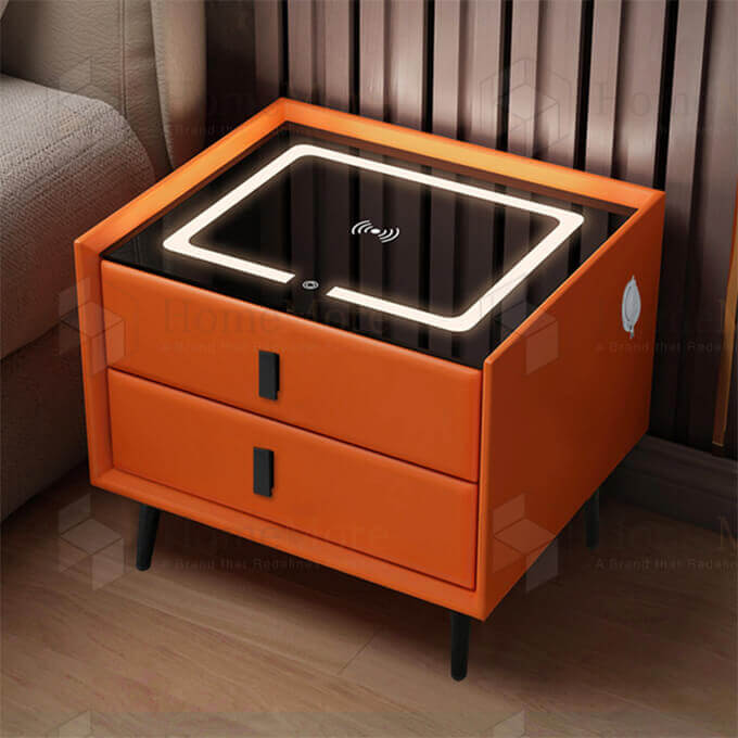 Square Bedside Table Two Drawers Wireless Charger 03