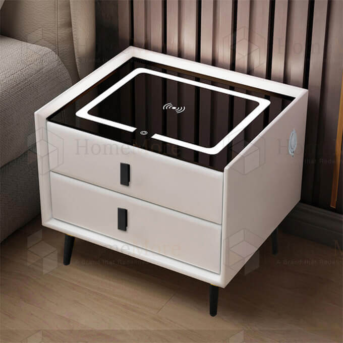 Square Bedside Table Two Drawers Wireless Charger 01