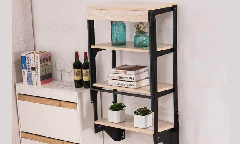 Wear Resistant Wood & Metal Material Wall Mounted Dining Table & Shelf
