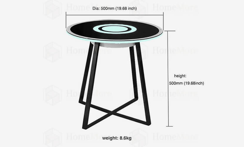 Side Table Speaker With Party Light Glass Top Product Size