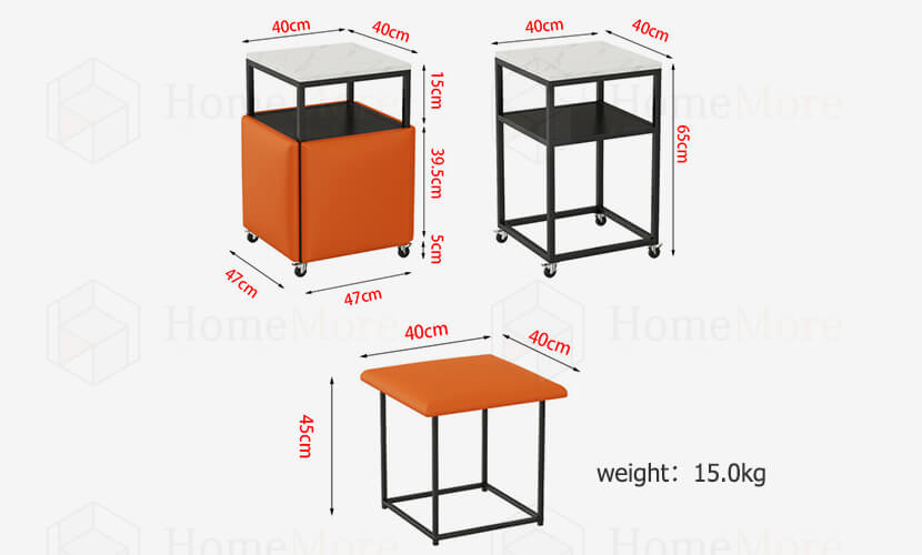 Orange 5-In-1 Magic Cube Ottoman Product Size 01