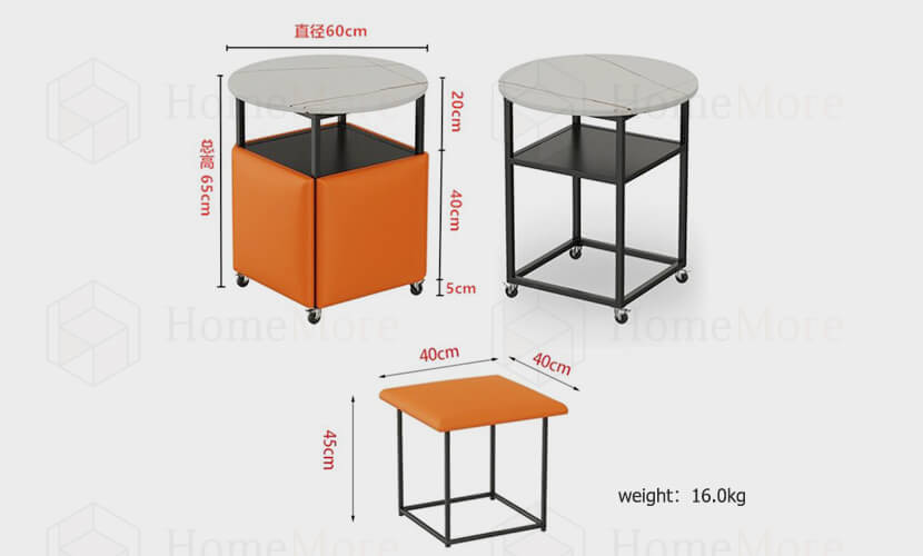 Storage Shelf Orange 5-In-1 Magic Cube Ottoman Product Size 019