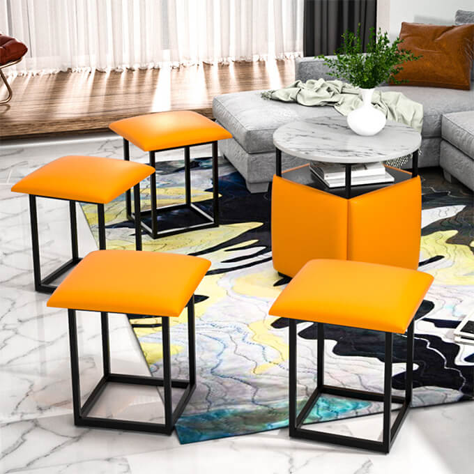 Orange 4-In-1 Nordic Cube Stool 01