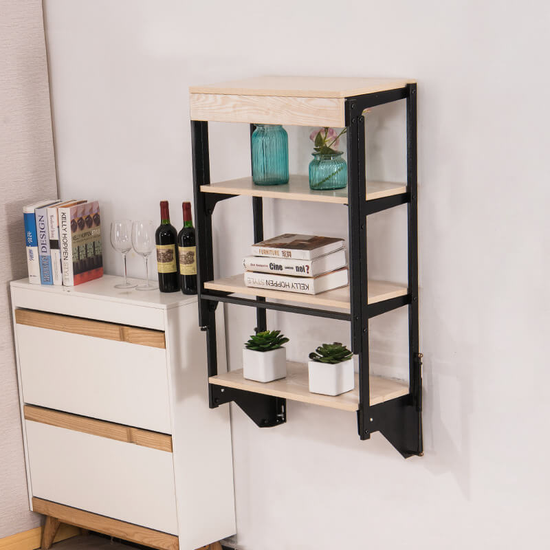 Wear Resistant Wood & Metal Material Wall Mounted Dining Table & Shelf 03