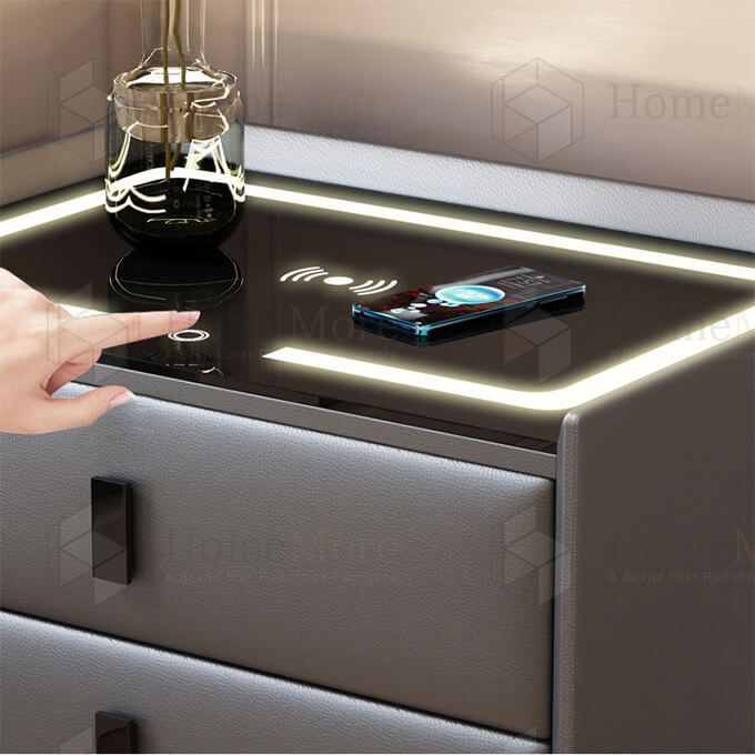 Touch intelligent sensor lamp Square Bedside Table Two Drawers