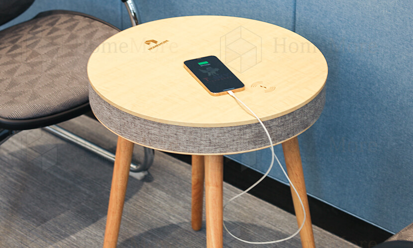 USB Charging Round Side Coffee Table With Speaker