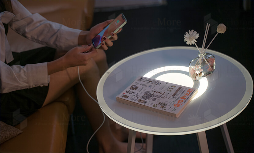 USB charging Round Side Table With Speaker & Party Light