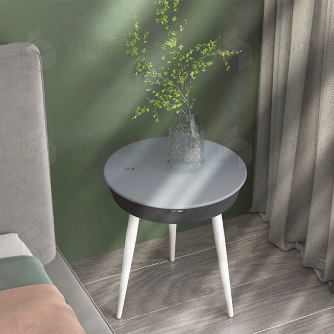 Round Side Table With Speaker & Charger 08