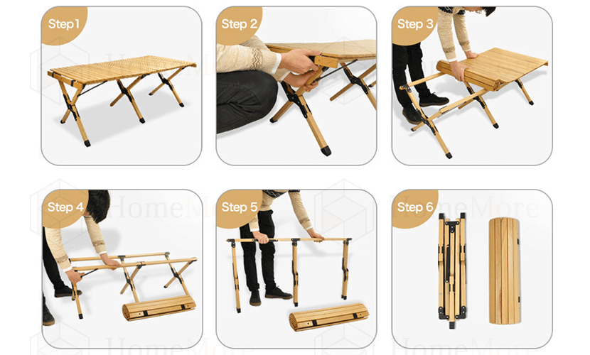 Outdoor Wood Rolling Portable Table easy assembly