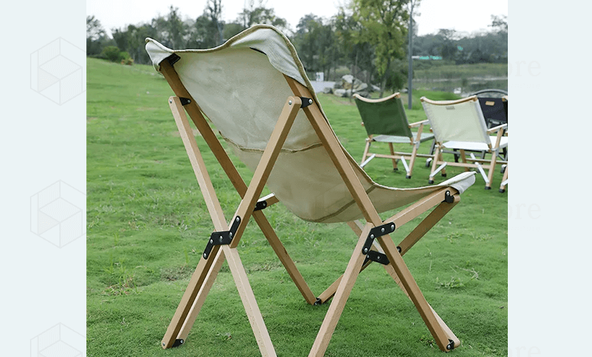 Outdoor Solid Wood Folding Lounge Chair mesh pocket on back
