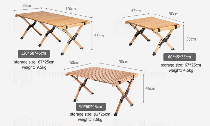 Outdoor Wood Rolling Portable Table Size
