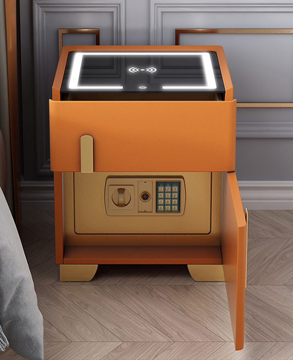 wireless charging bedside table with safe box